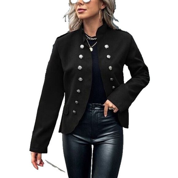 La Mode Black Button-Accent Military Jacket Size XXL - Picture 1 of 1